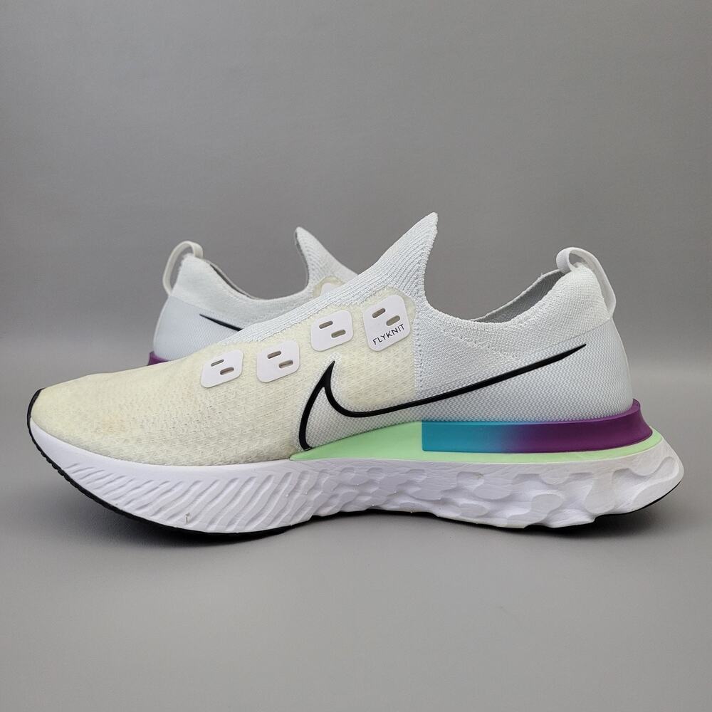 Nike React Infinity Run Flyknit Mens Shoes 11.5 White Black Green Knit Sneakers - Picture 5 of 11
